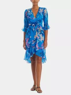 Adrianna Papell Floral Chiffon Wrap Dress