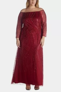 Adrianna Papell Beaded Off Shoulder Gown