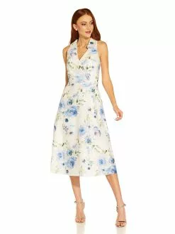 Adrianna Papell Printed Collard Lace Midi Dress
