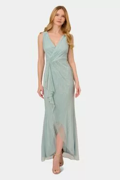 Adrianna Papell Metallic Mesh Cascade Gown